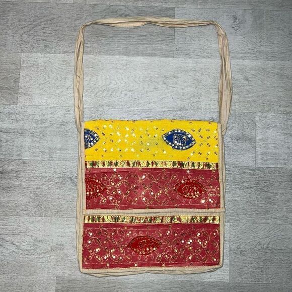 Embroidered Sequined Crossbody Messenger Bag, Made in India, Colorful & Sparkly - Picture 1 of 12